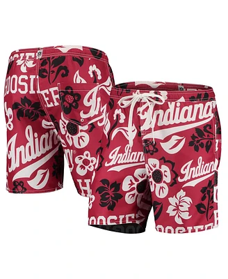 Men's Wes & Willy Crimson Indiana Hoosiers Floral Volley Logo Swim Trunks