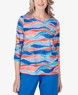 Alfred Dunner Women's Neptune Crew Neck Beach Wave Top