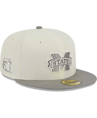 Men's New Era Stone, Gray Mississippi State Bulldogs Chrome & Concrete 59FIFTY Fitted Hat