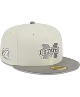 Men's New Era Stone, Gray Mississippi State Bulldogs Chrome & Concrete 59FIFTY Fitted Hat