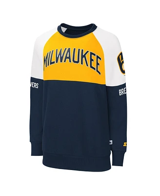 Women's Starter Navy, Gold Milwaukee Brewers Baseline Raglan Pullover Sweatshirt