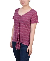 Ny Collection Women's Short Sleeve Tie Front Top