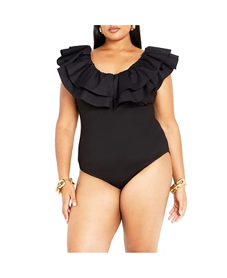 City Chic Plus Frill Shoulder Bodysuit