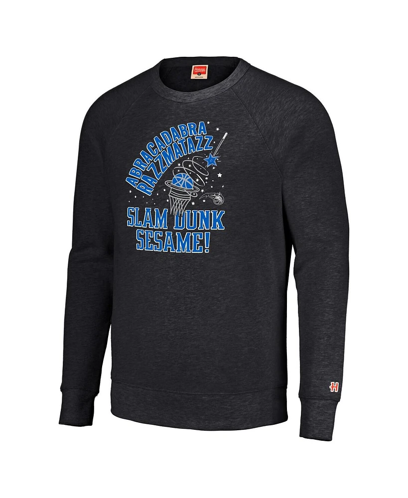 Men's and Women's Homage Charcoal Distressed Orlando Magic Slam Dunk Sesame Tri-Blend Crew Raglan Pullover Sweatshirt