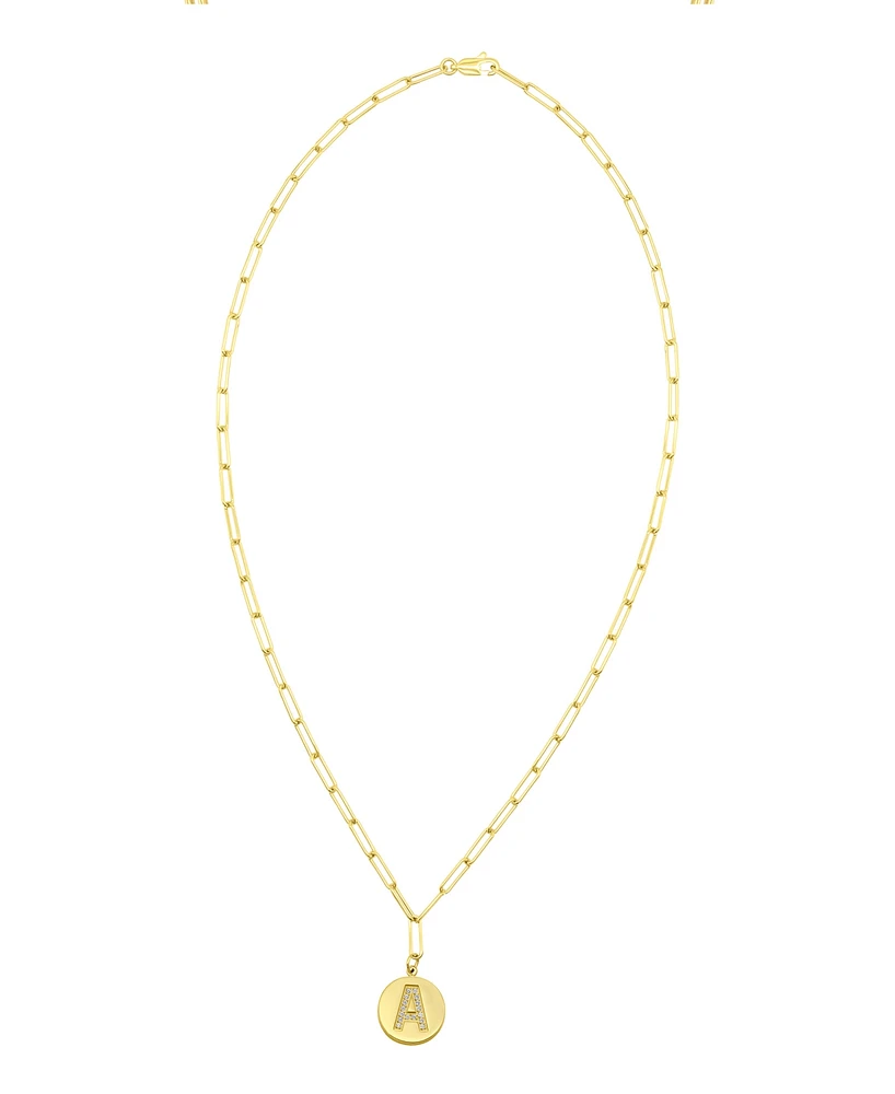 Adornia Tarnish Resistant 14K Gold Plated Pave Crystal Initial Disc Paperclip Necklace