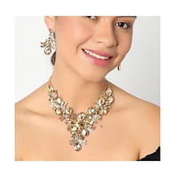 Sohi Women's Gold Teardrop Cluster Necklace And Earrings (Set Of 2)