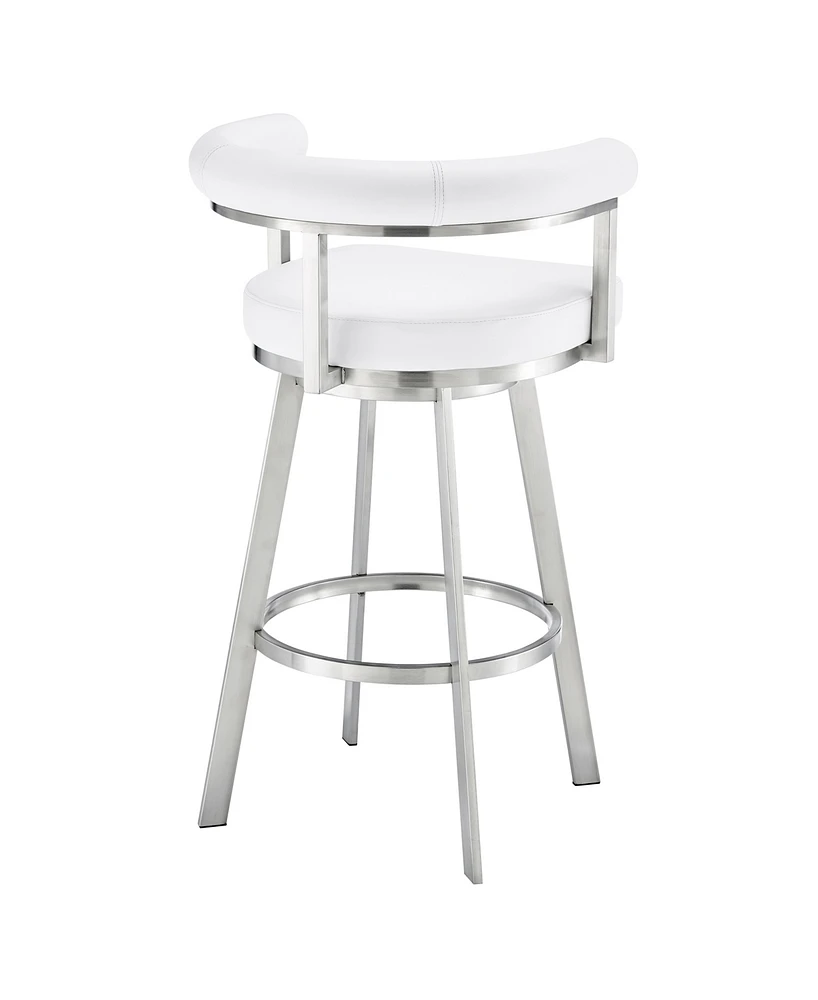 Armen Living Magnolia 30" Swivel Bar Stool in Brushed Stainless Steel with Faux Leather