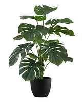 Monarch Specialties 24" Indoor Artificial Monstera Plant with Decorative Black Pot