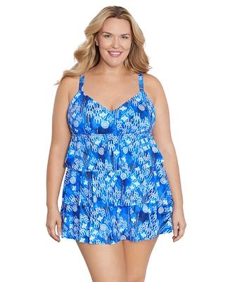 ShapeSolver by Mimi Flamingo Plus Triple Tier Swim Dress