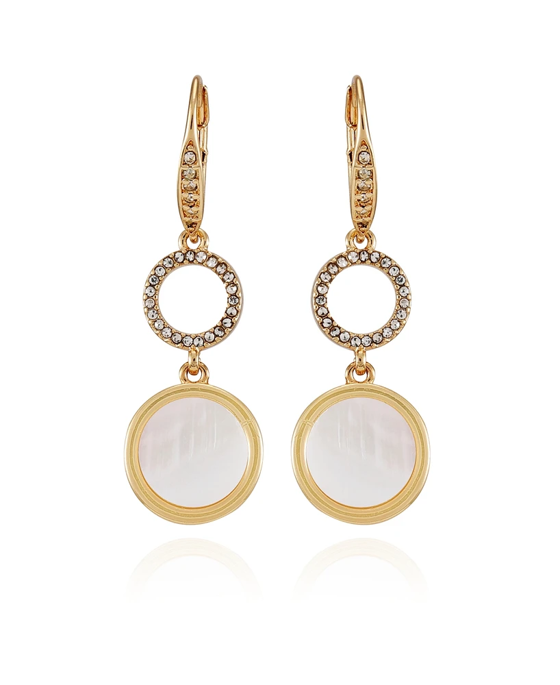 T Tahari Gold-Tone Circle Coin Leverback Drop Earrings