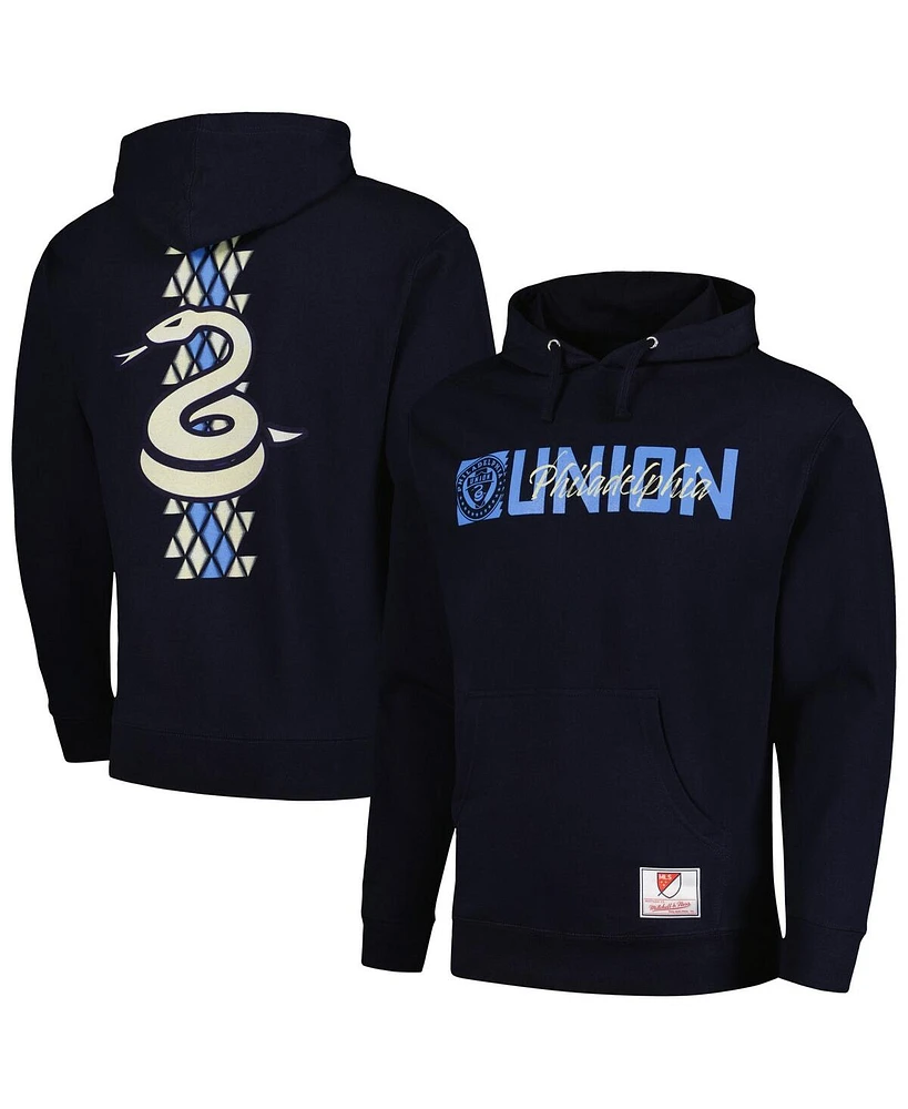 Men's Mitchell & Ness Navy Philadelphia Union 2024 Jersey Hook Snake Pullover Hoodie