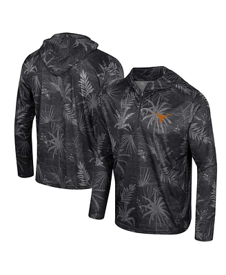 Men's Colosseum Black Texas Longhorns Palms Printed Lightweight Quarter-Zip Hooded Top