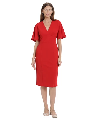 Maggy London Women's Crepe Flutter-Sleeve Midi Dress