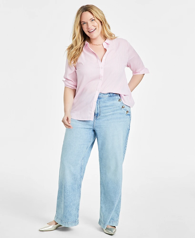 On 34th Trendy Plus Button-Front Crepe Shirt, Created for Macy's