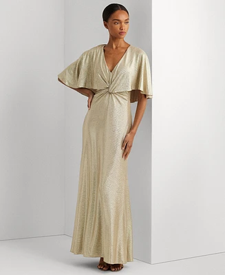 Lauren Ralph Women's Twist-Front Cape-Overlay Gown