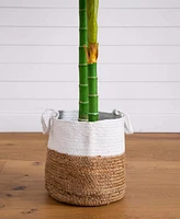 Nearly Natural 8ft. Golden Cane Artificial Palm Tree in Handmade Natural Cotton Planter