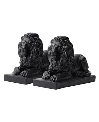 Glitzhome Set of 2 Black Lying Lion Garden Statue