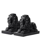 Glitzhome Set of 2 Black Lying Lion Garden Statue