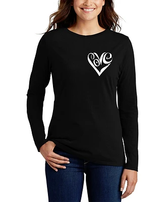 La Pop Art Women's Word Script Heart Long Sleeve T-Shirt