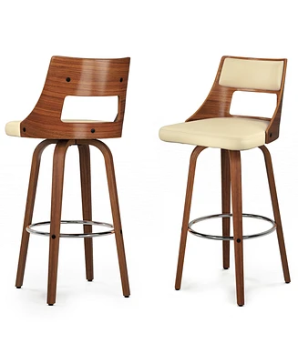 Simpli Home Dallyn Swivel Bar Stool (Set of 2) in Cream Pu Leather