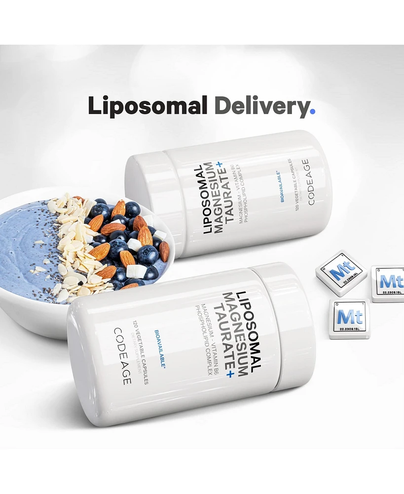 Codeage Liposomal Magnesium Taurate+ Supplement - Magnesium from Magnesium Taurate, Vitamin B6 as Pyridoxal 5-Phosphate, 2-Month Supply