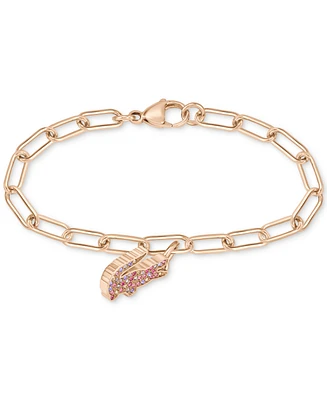 Lacoste Multicolor Crystal Crocodile Paperclip Link Chain Bracelet