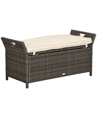 Outsunny 29 Gallon Outdoor Patio Wicker Storage Bench w/ Cushion
