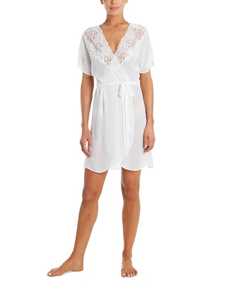 Linea Donatella Women's Lace-Trim Satin Wrap Robe