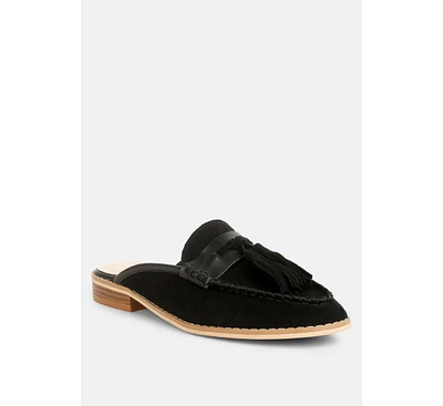 Edmanda Womens Tassle Detail Leather Mules