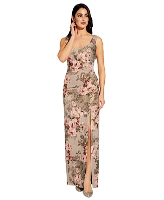Adrianna Papell Women's Metallic Floral-Print Column Gown