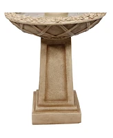 28"H Electric Polyresin 2-Tier Beveled Flower Outdoor Bird Bath Water Fountain