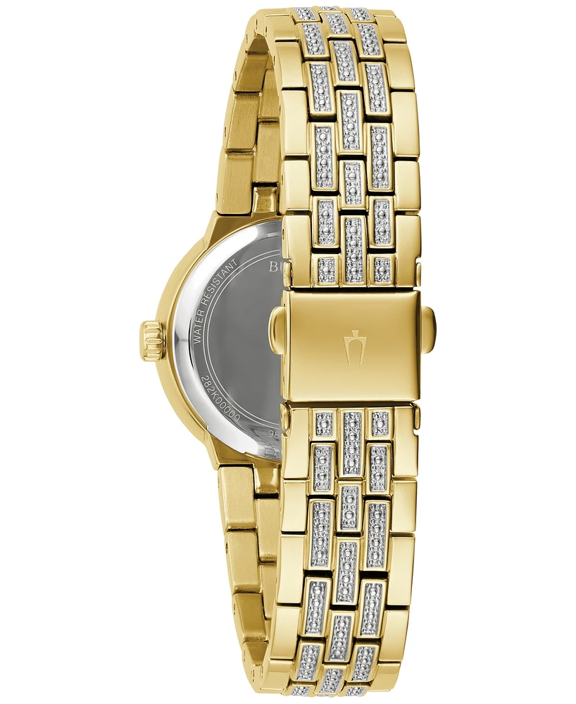 Bulova Women's Crystal Gold-Tone Stainless Steel Bracelet Watch 29mm Gift Set