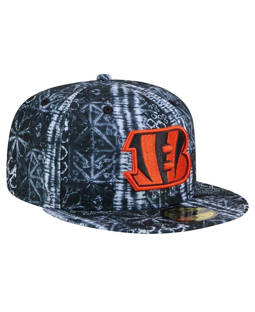 New Era Men's Black Cincinnati Bengals Shibori 59fifty Fitted Hat