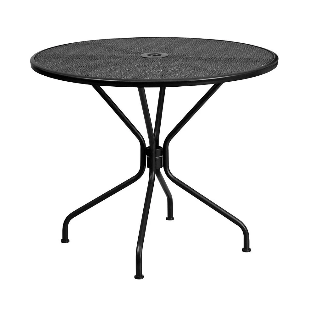 Commercial 35.25" Round Metal Garden Patio Table Set W/ Back Chairs