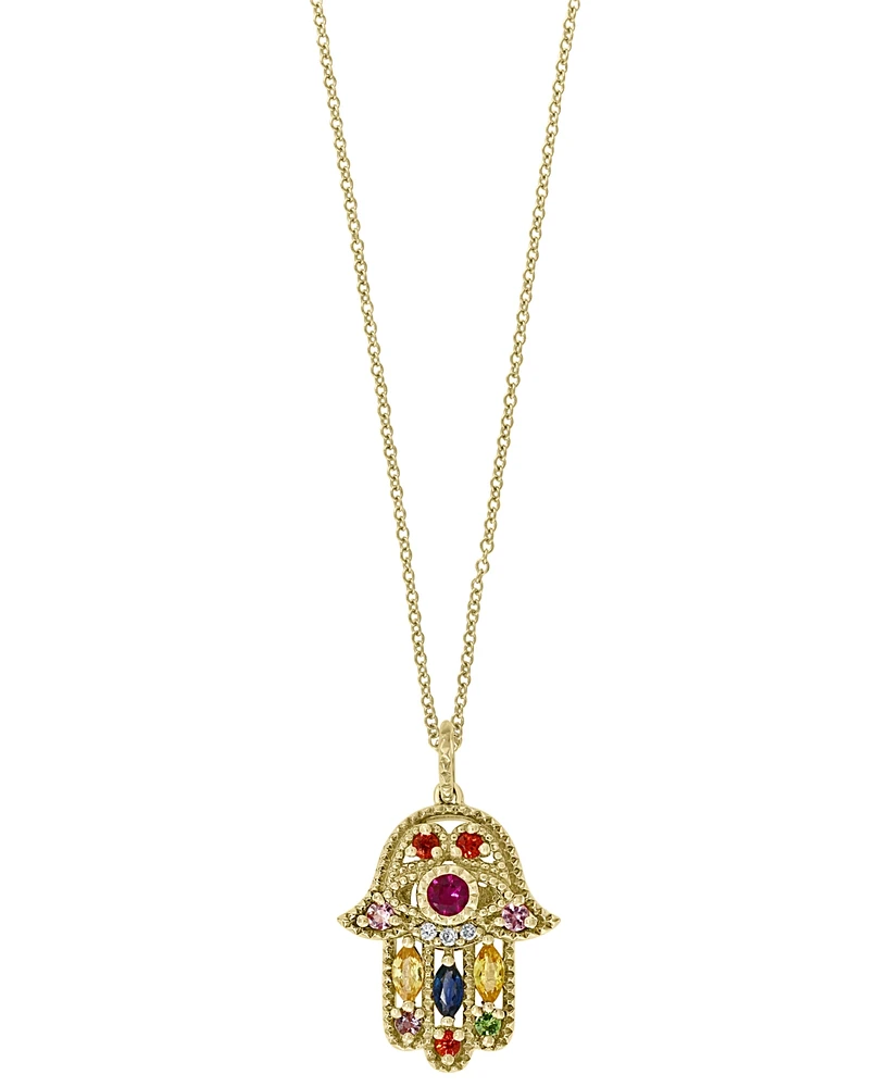 Effy Multi-Gemstone (5/8 ct. t.w.) & Diamond Accent Hamsa Hand 18" Pendant Necklace in 14k Gold