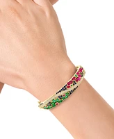 Effy Multi-Gemstone (7-1/3 ct. t.w.) & Diamond (5/8 ct. t.w.) Flower Scape Bangle Bracelet in 14k Gold