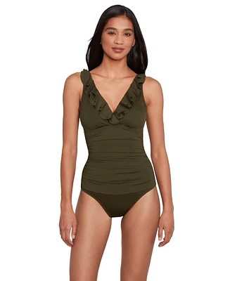 Lauren Ralph Lauren Ruffle Surplice One Piece Swimsuit