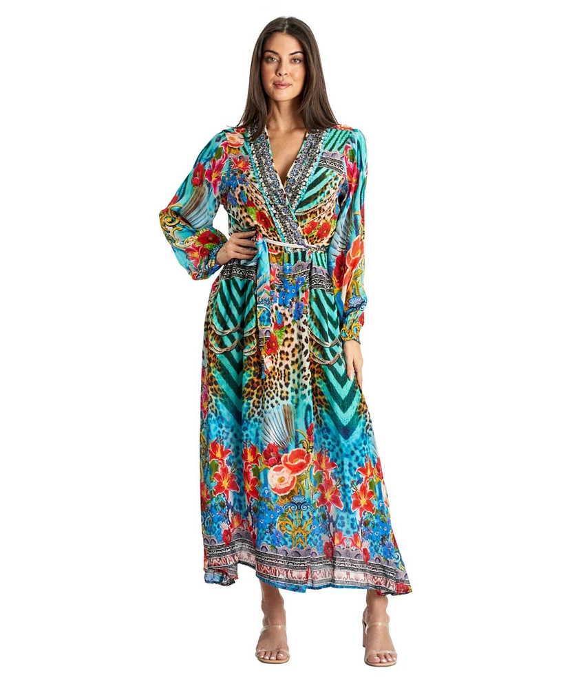 La Moda Clothing Women's Maxi Belted Cape Dress
