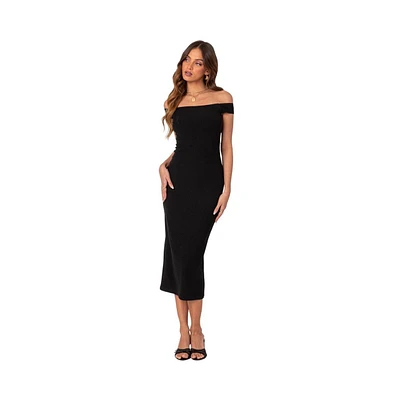 Kyla Off Shoulder Ribbed Midi Dress