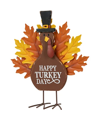 Glitzhome 12.25"H Thanksgiving Wooden Metal Turkey Table Decor