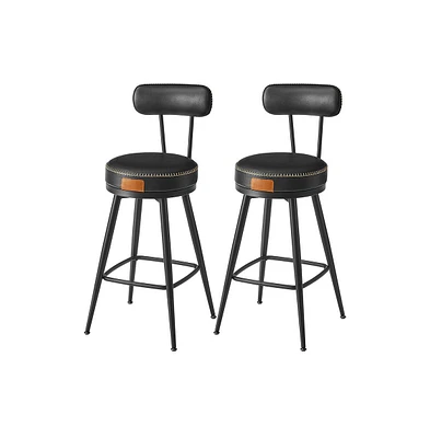 Set of 2 Swivel Bar Stools with Cushioned Backs and Faux Leather Upholstery