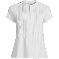 Lands' End Women's Lightweight Jersey Button Pintuck Top