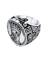 Bling Jewelry Statement Eagle Head Liberty 1937 Coin Novelty as Biker Gothic Crown Skull Ring Oxidized Sterling Silver