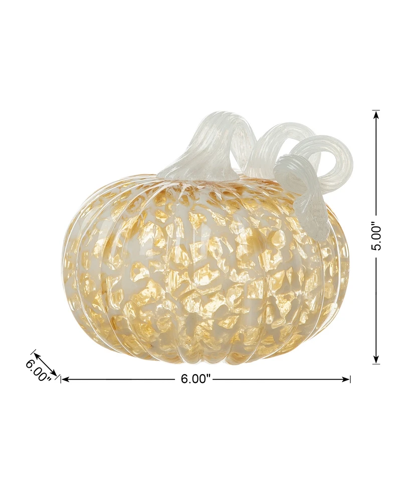 Glitzhome 6"D Fall Amber Dots Round Glass Pumpkin