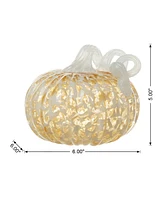 Glitzhome 6"D Fall Amber Dots Round Glass Pumpkin