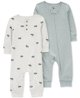 Carter's Baby Boys Car-Print Coverall & Striped Sleep & Play Coverall, Pack of 2