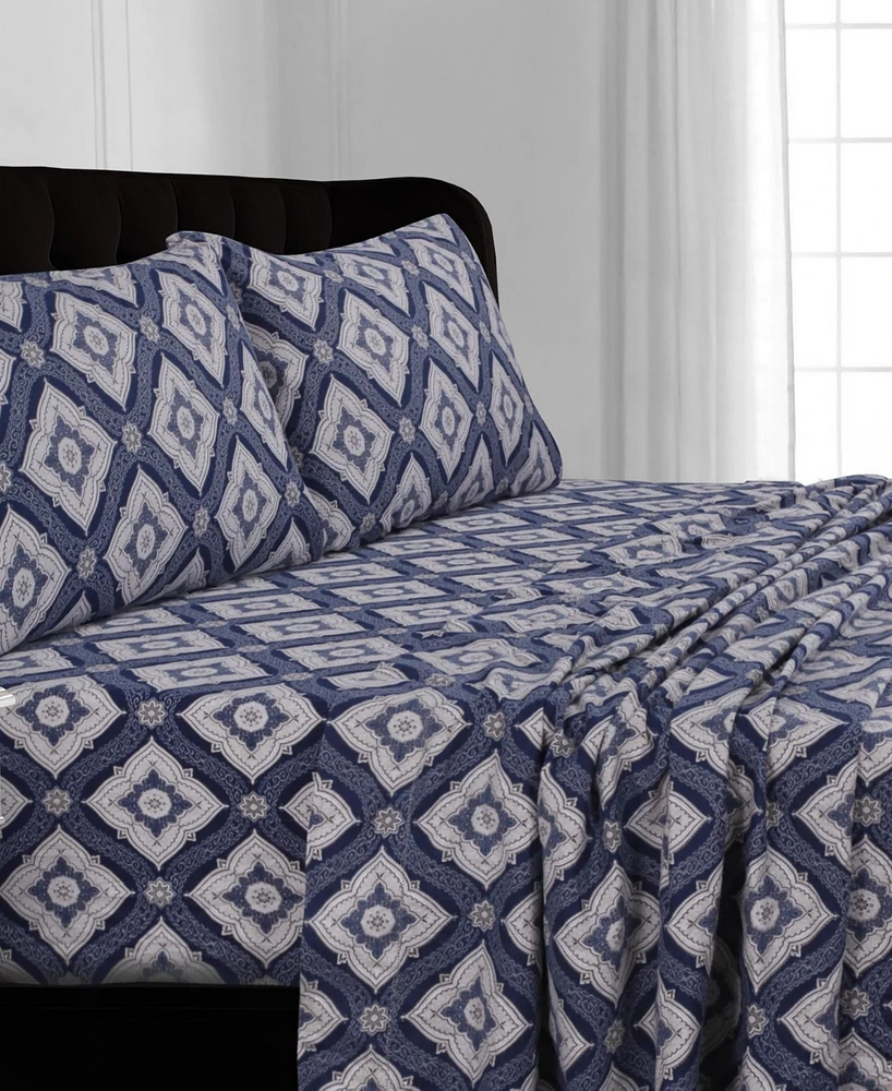 Tribeca Living Flannel Damask Printed Extra Deep Pocket Sheet Set