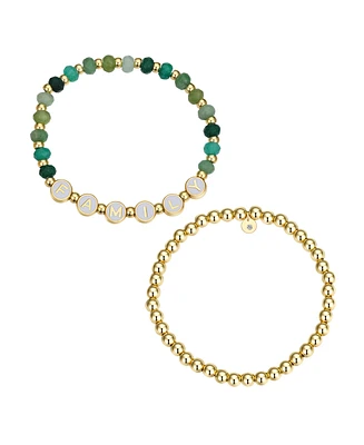 Unwritten Multi Green Quartz Family Stone and Beaded Stretch Bracelet Set