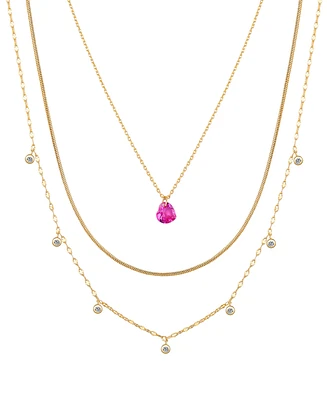 Unwritten Cubic Zirconia Bezel Ruby Heart Layered Necklace Set