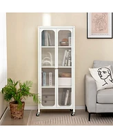 Storage Cabinet with Wheels & 2 Translucent Doors Adjustable Shelves Sideboard